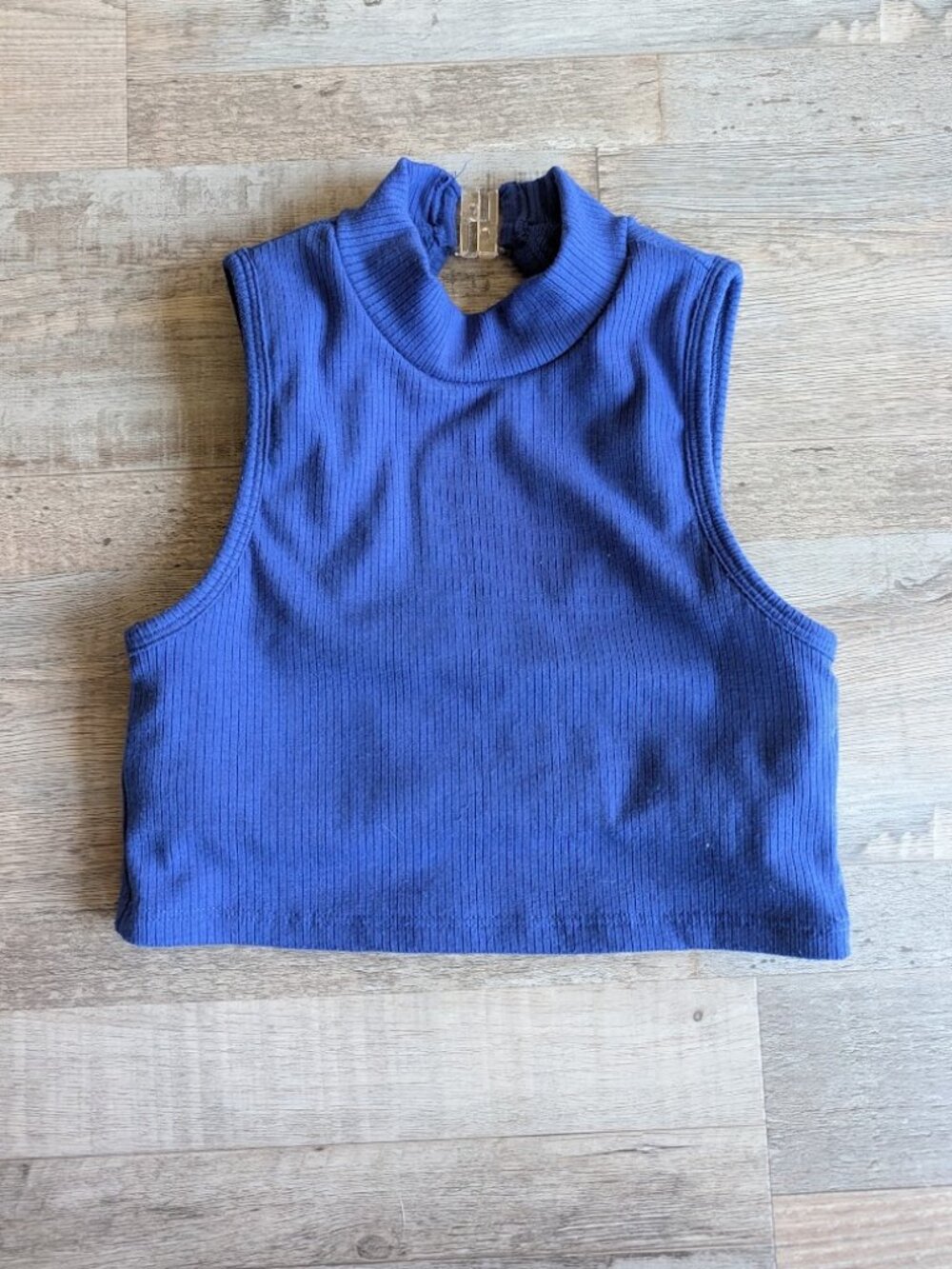 Tiger Friday Authentic Crop in Indigo Blue Ribbed Dance Top Child XL (CXL)